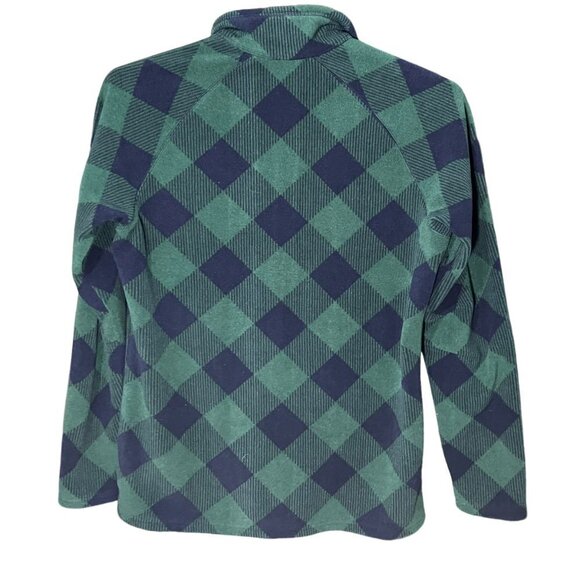 Eddie Bauer Sweater Women's Large Green Blue Plaid 1/4 Zip Fleece Size Large - Picture 2 of 7